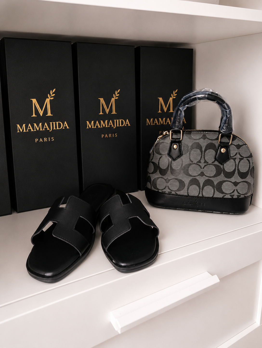 Pack MAMAJIDA Noir – Sac & Sandales