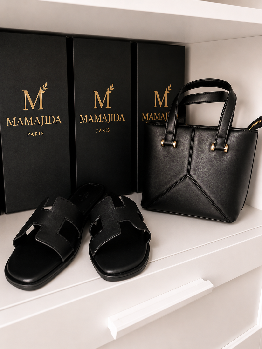 Pack MAMAJIDA Noir – Sac &amp; Sandales